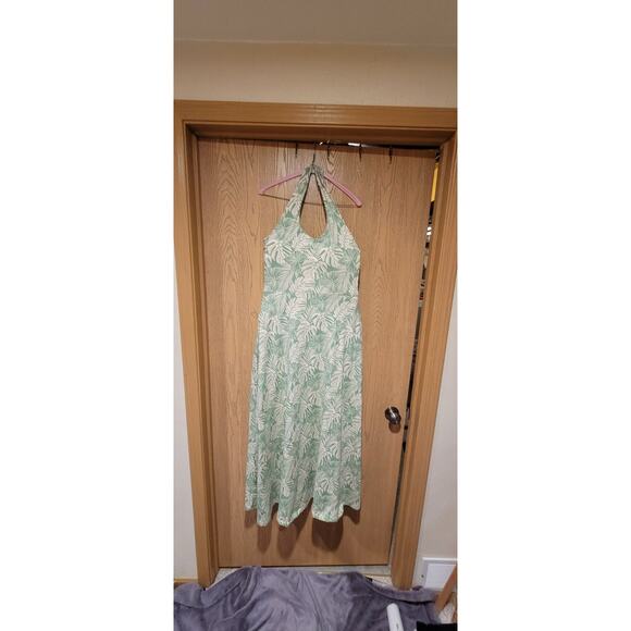 Pact Dresses & Skirts - Pact Green Tropical Print Maxi Dress Womens Large Fit & Flare Open Back Organic